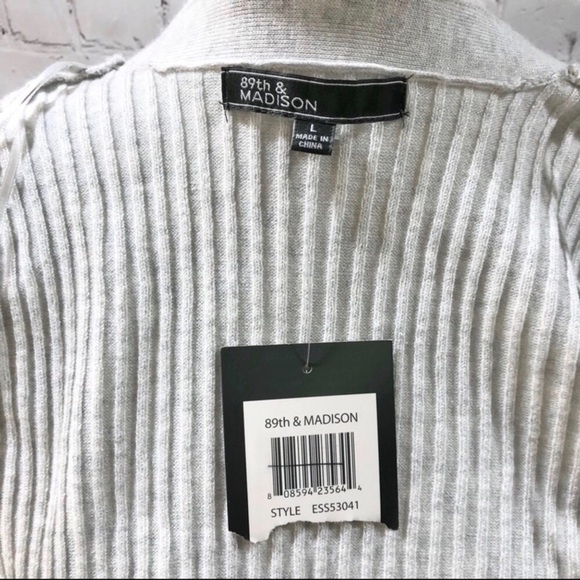 89th & Madison Ribbed Knit Open Front Sweater Vest Gray Size Large ESS53041 - Picture 6 of 8